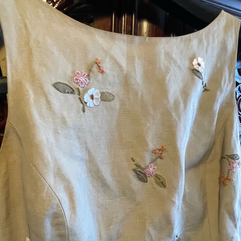 Ann Taylor floral embroidered Beige Silk Linen Skirt set - Picture 10 of 16
